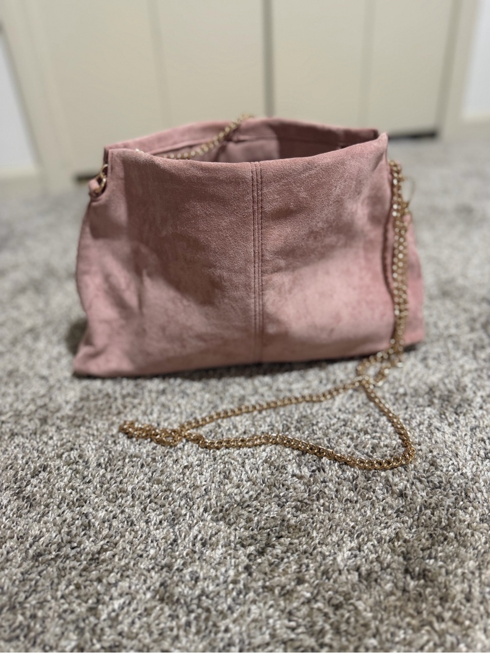 Urban Expressions Rose Pink Suede Shoulder Bag with Gold Chain